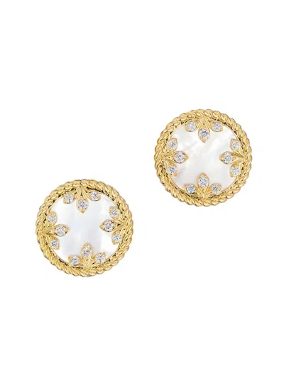 Roberto Coin 18k Yellow Gold Venetian Princess Medallion Mother Of Pearl & Diamond Stud Earrings In White/gold