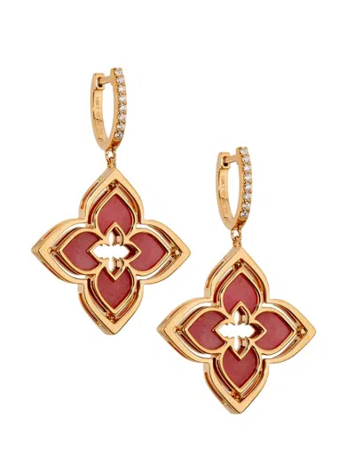 Roberto Coin Women's Venetian Princess 18k Rose Gold, Rhodonite & 0.19 Tcw Diamond Pirouette Flower Drop Earrings