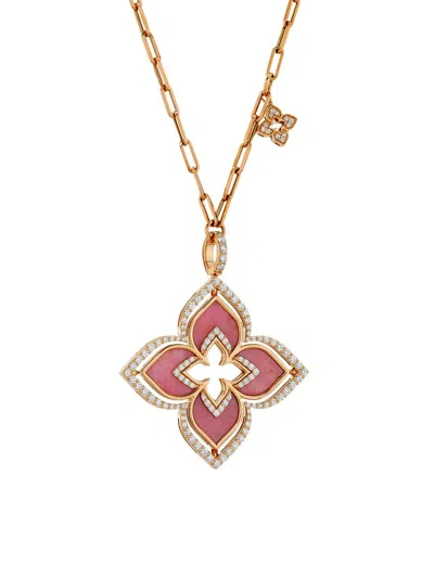 Roberto Coin Women's Venetian Princess 18k Rose Gold, Rhodonite & 1.65 Tcw Diamond Pirouette Flower Pendant Neckl