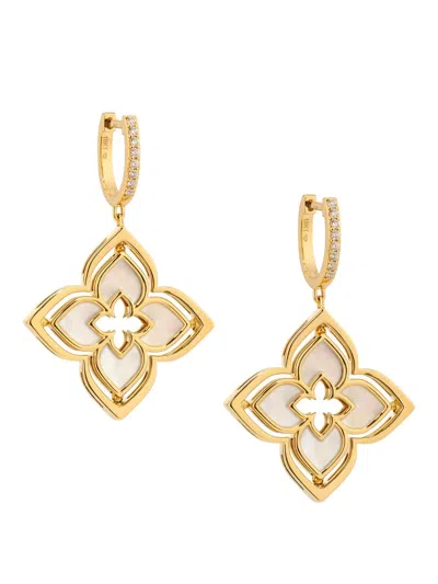 Roberto Coin Women's Venetian Princess 18k Yellow Gold, Mother-of-pearl & 0.19 Tcw Diamond Flower Drop Earrings