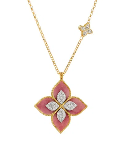 Roberto Coin Women's Venetian Princess 18k Yellow Gold, Rhodonite & 0.72 Tcw Diamond Flower Pendant Necklace In Burgundy