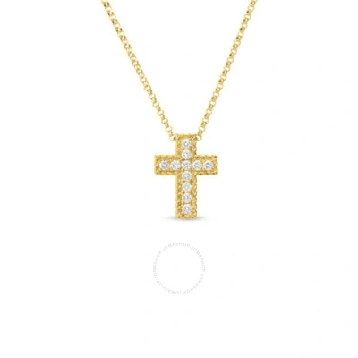 Roberto Coin Yellow Gold Small Diamond Cross Pendant Necklace