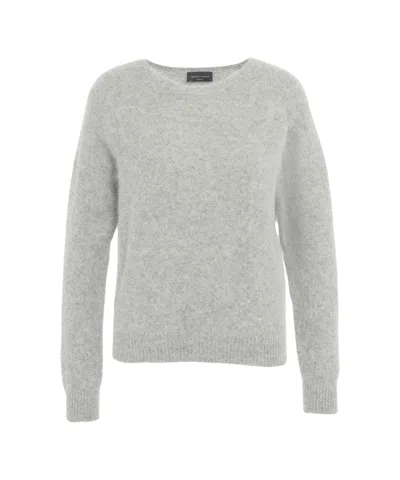 Roberto Collina Alpaca Blend Sweater With Chic V-neck And Ribbed Details In Gray