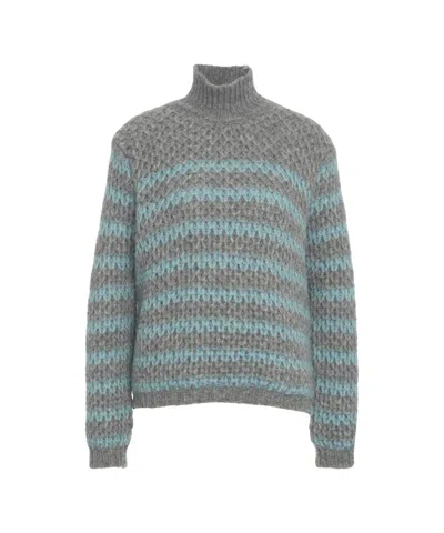 Roberto Collina Alpaca Blend Sweater With High Ribbed Collar And Cable Knit Design In Gray