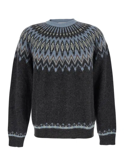 Roberto Collina Alpaca Wool Jacquard Crewneck Sweater For Men In Gray