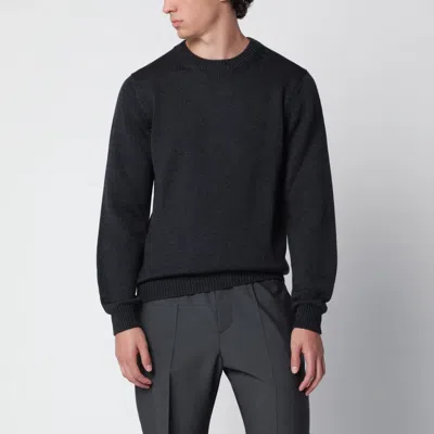 Roberto Collina Anthracite Grey Wool Crewneck Sweater In Gray