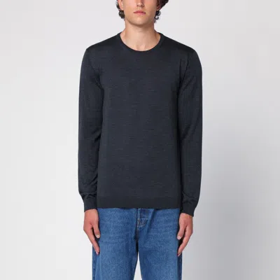 Roberto Collina Anthracite Merino Wool Crew-neck Sweater In Grey