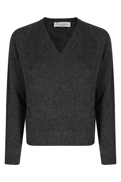 Roberto Collina Anthracite Scollo V ml Cropped Wool-blend Sweater In Black