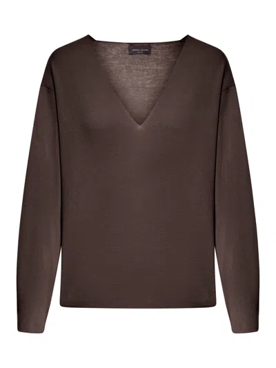 Roberto Collina V-neck Knit Sweater In Brown