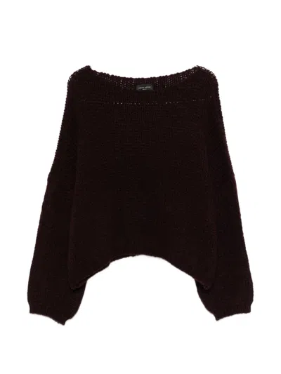 Roberto Collina Beige Long-sleeved Boat-neck Sweater In Burgundy