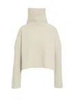 Roberto Collina Turtleneck Sweater With Wide Rib And Contrasting Stitching In Neutral