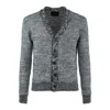 Roberto Collina Black And Gray Cardigan With Mélange Effect In Gray, Black