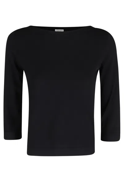 Roberto Collina Black Boat-neck Three-quarter Sleeve Viscose Sweater