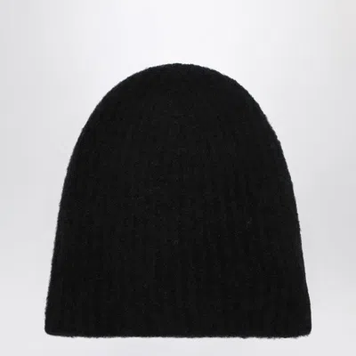 Roberto Collina Black Cashmere Ribbed Beanie