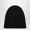 Roberto Collina Black Cashmere Ribbed Beanie In Black