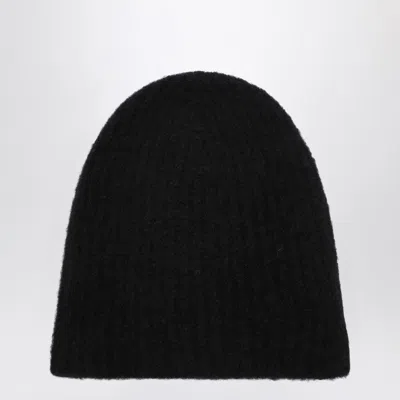 Roberto Collina Black Cashmere Ribbed Beanie