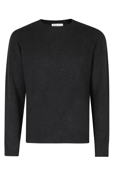 Roberto Collina Black Crew Neck Ribbed Merino-camel Blend Sweater In Gray