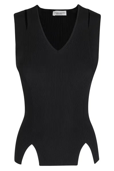 Roberto Collina Black Fitted Ribbed Cut-out Viscose-blend Tank Top