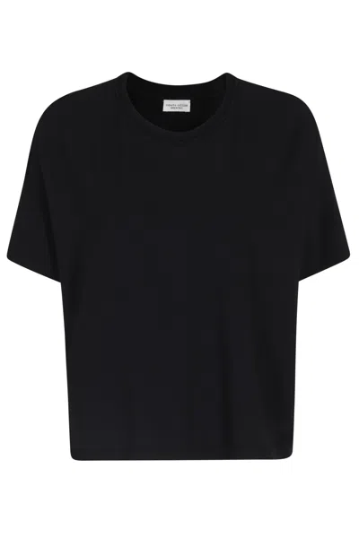 Roberto Collina Black Ribbed Trim Relaxed Cropped Viscose-blend T-shirt In Blue