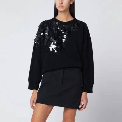 ROBERTO COLLINA ROBERTO COLLINA BLACK SWEATER WITH SEQUIN EMBROIDERY