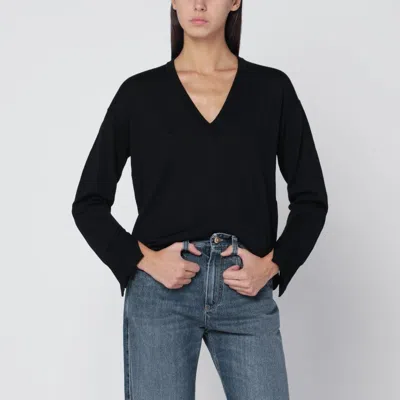 Roberto Collina Black Wool V-neck Sweater In Multi