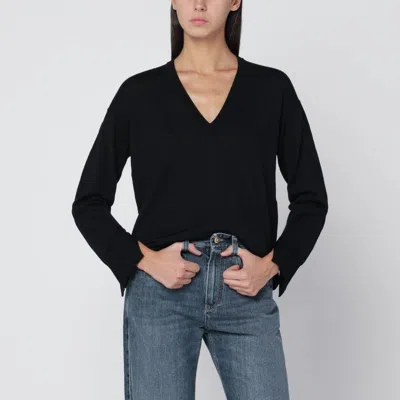 Roberto Collina Black Wool V-neck Sweater