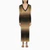 Roberto Collina Women's Black/sand Linen Blend Long Dress | Size Medium | T16033st16s In Multicolor