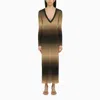 Roberto Collina Women's Black/sand Linen Blend Long Dress | Size Medium | T16033st16s