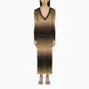 Roberto Collina Women's Black/sand Linen Blend Long Dress | Size Medium | T16033st16s In Multicolor