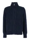 Roberto Collina Blue Jacket With High Neck And Front Zip Closure In Wool And Cashmere Blend Man In Blue
