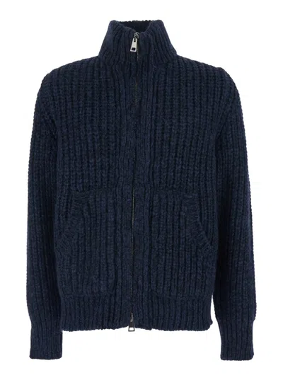 ROBERTO COLLINA BLUE JACKET WITH HIGH NECK AND FRONT ZIP CLOSURE IN WOOL AND CASHMERE BLEND MAN