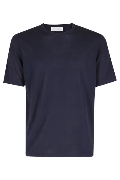 Roberto Collina Blue Short Sleeve Ribbed Trim Cotton Knit T-shirt