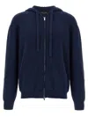 Roberto Collina Hooded Terry Sweater With Ribbed Cuffs And Hem In Blue