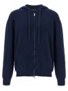 Roberto Collina Hooded Terry Sweater With Ribbed Cuffs And Hem In Blue