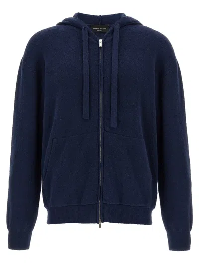 ROBERTO COLLINA BLUE SPONGY COTTON BLEND HOODIE