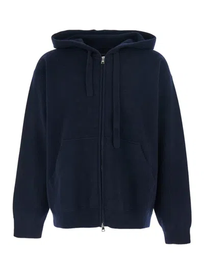 ROBERTO COLLINA BLUE SWEATSHIRT WITH DRAWSTRING HOOD AND DROPPED SHOULDERS IN WOOL MAN