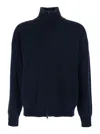 Roberto Collina Blue Sweatshirt With Dropped Shoulders And Front Zip Closure In Wool Man In Blue