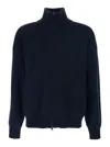 Roberto Collina Blue Sweatshirt With Dropped Shoulders And Front Zip Closure In Wool Man In Blue