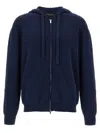 Roberto Collina Hooded Terry Sweater With Ribbed Cuffs And Hem In Blue