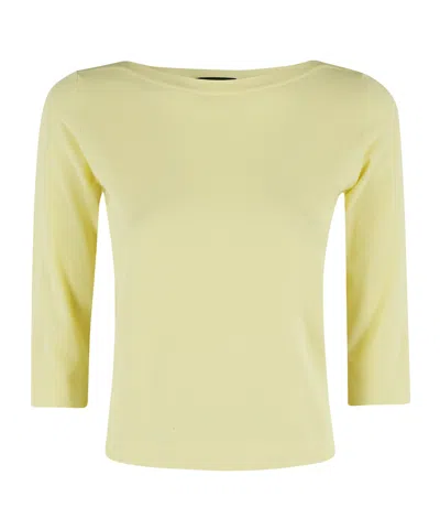 Roberto Collina Three-quarter Sleeves Boxy Fit Top With Boat Neckline In Yellow