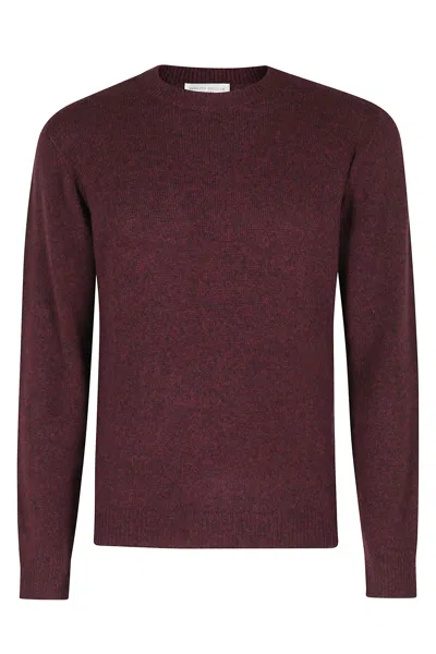 Roberto Collina Bordeaux Crew Neck Ribbed Merino-camel Blend Sweater In Burgundy