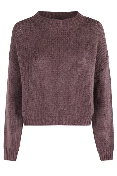 Roberto Collina Bordeaux Crew Neck Sweater In Textured Knit In Burgundy