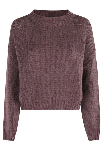 ROBERTO COLLINA BORDEAUX CREW NECK SWEATER IN TEXTURED KNIT