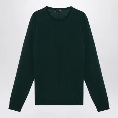 ROBERTO COLLINA BOTTLE GREEN MERINO WOOL CREW-NECK SWEATER