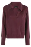 Roberto Collina Boxy Fit Bordeaux Sweater With Polo Collar In Burgundy