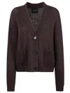 Roberto Collina Three-quarter Sleeve Brown Wool Cardigan With V-neck And Button Closure In Brown