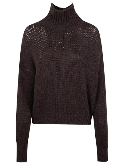 Roberto Collina Boxy-fit Brown Alpaca Wool Turtleneck Sweater In Black