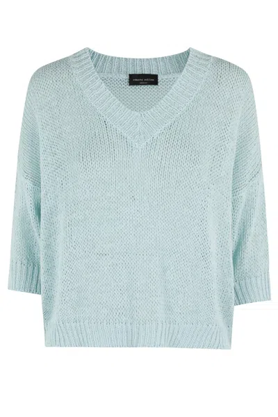 Roberto Collina Boxy-fit Cotton Knit Sweater In Blue