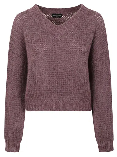 Roberto Collina Boxy-fit Wine Alpaca Wool Sweater With V-neck Design In Pink