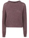 Roberto Collina Bordeaux Crew Neck Sweater In Textured Knit In Pink